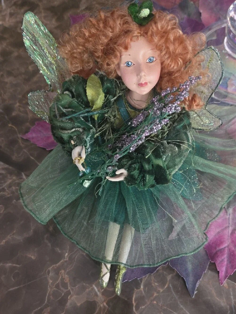 Poseable Green Fairy Figurine with Orange Hair